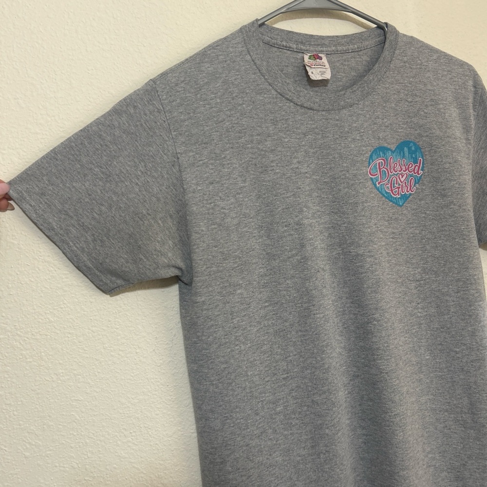 Blessed Girl Gray Graphic T-Shirt "You Are Loved" Floral Cross Size S - Picture 4 of 7